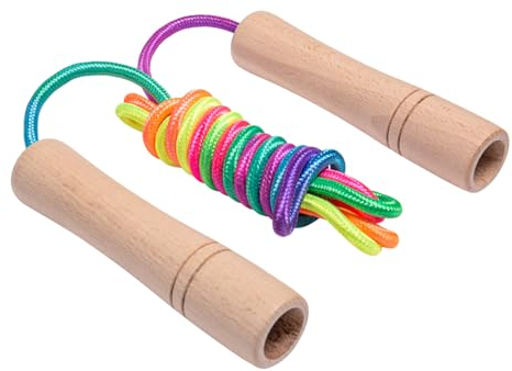 Homello Verstellbare Springseil für Kinder, 260cm Springen Seil mit Holzgriff und Regenbogen-Springseil, ideal für Fitness Training/Spiel/Fett Brennen Übung