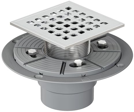 Neodrain Square Shower Drain,4 inch Stainless Steel 304 Grate and PVC Drain Body, Grate with Brushed Nickel Finish, Kit Includes Hair Trap/Strainer,Lifting Hook and PVC Drain Base