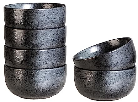 S&Q'S CERAMICS Ceramic Small Bowls for Kitchen, Set of 6, 9 ounces Ice Cream Bowls, Small Serving Bowls for Soup, Dipping, Condiments, Side Dishes, Snack, Prep (Black and Grey