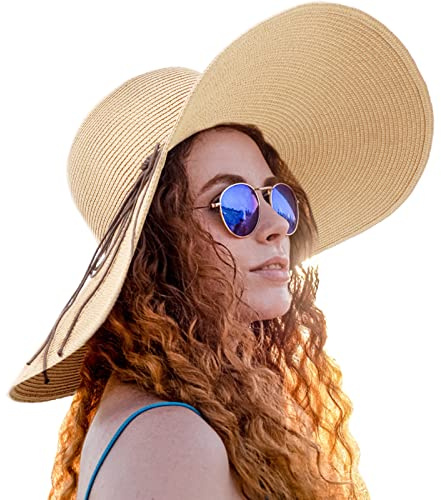 DRESHOW Sombrero Plegable de Playa para Mujer con Ala Ancha UPF 50+ para Verano