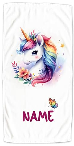 GRAZDesign Handtuch Einhorn Mädchen mit Namen personalisiert - Badetuch kuschelig & weich als Geschenk - 100x50cm