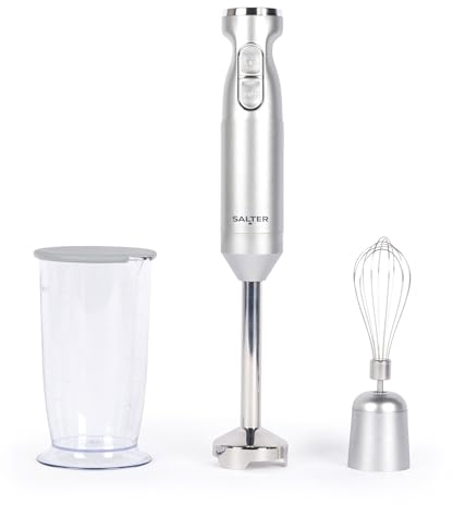 Salter EK4587MMS Aspen Blend & Whisk Pro – 2 in1 Food Mixer, Immersion Stick Blender, Electric Baking Whisk, Food Chopper, Stainless Steel Blade, Variable Speed Settings, 700ml Beaker, 1000W, Silver