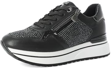 inblu Sneakers Donna con Strass, Lacci E Cerniera Laterale, Zapatillas Mujer, Negro, 40 EU