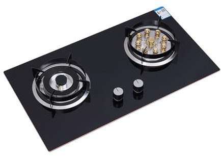 Gas Cooktop 2 Burner, Auto Ignition Kitchen Gas Cooktop Stove Top NG Fuel Stove Top Built-in Tempered Glass Cooker for Apartment RV Outdoor