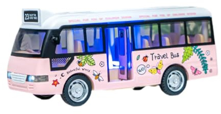 Luwecf Jouet Interactif pour Enfants, Bus Urbain avec Sons et Lumières, Modèle de Voiture à Inertie, Rose