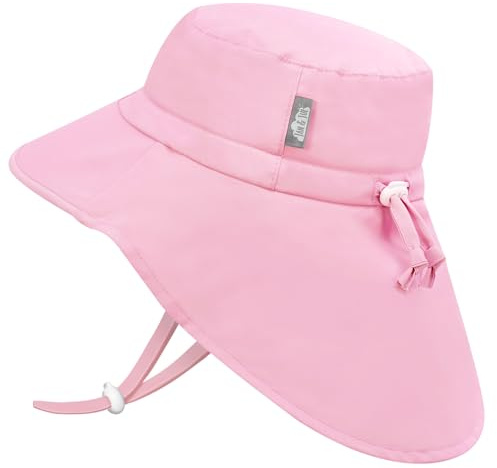 Jan & Jul flicka snabbtorkande solhatt med nackskydd för simning, strandhatt för småbarn och barn (L: 2–5 år, rosa sorbet), Rosa sorbet, 2-5 år