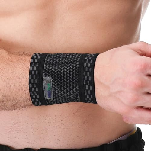 NEOtech Care - Fascia di supporto per polso - tessuto a maglia in fibra di bambù - Elastico e traspirante - Uomo, Donna, Destra o Sinistra (Nero, S, 1 Pezzo)