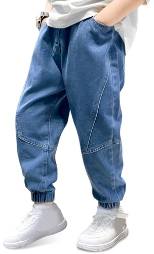 Baogaier Jeans Garçon Enfants Baggy Pantalon avec Poches, Bleu, 6-7 Ans