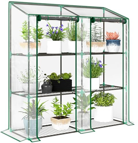 Outsunny Lean-to Greenhouse with 3 Tier Shelves 56.3 x 18.1 x 59.4 Clear