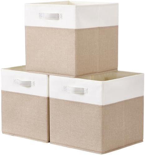 SOCOHOME Cube de Rangement Tissu 30x30x30cm, Panier Cube de Rangement, Boite rangement (Blanc kaki clair, Lot de 3)
