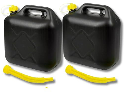 2 x 10L Jerry Can for Petrol Diesel Fuel with Spout, Emergency Backup Fuel Storage for Cars, Motorcycles,Vans Compact 10L Fuel Can, Petrol Can Spout for Easy Refueling BLACK (Pack of 2)