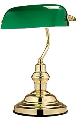 Bankerlampe dimmbar mit Fernbedienung LED Tischlampe Schreibtischleuchte Glas grün Leselampe, RGB Farbwechsel, Metall messing, 4W 470lm warmweiß, LxH 25 x 36 cm