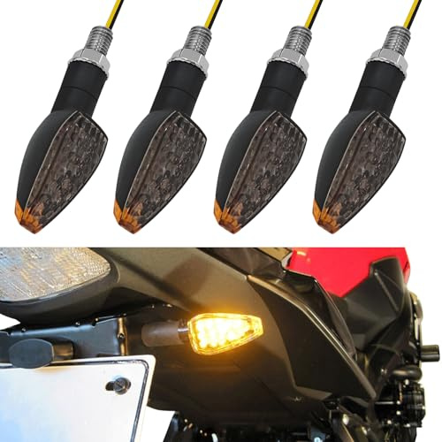 SamWinGear Motorcycle Turn Signals 4PCS Motorcycle Blinkers LED Turn Signals Kit 14LED 12V Motorbike Indicator Blinkers Parts Front Rear Lights Amber Lamp Accessories for Honda Yamaha Kawasaki Suzuki