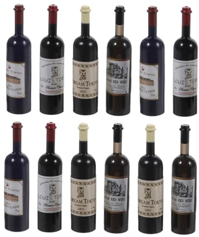 TOBBOMEY 12 Pezzi Bottiglie di Vino Rosso in Miniatura in Plastica per Casa delle Bambole Kit Decorativo Piccole Bottiglie di Vino per Accessori per Miniatura e Artigianato