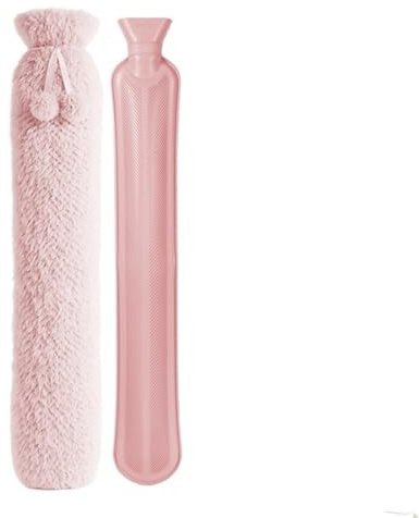 Botella de agua caliente extra larga de 2 l a 72 cm, funda de forro polar suave y goma natural para alivio de espalda y cuerpo, regalo de invierno (rosa)