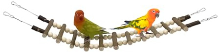 Parakitstege - Träsvingbro med krokar, fågellekplatstillbehör | Wood Cockatiel Gunga, Lämplig Cockatiel Hamster Iller Lovebird Conure Ekorre Smådjur klätterleksak, inomhus