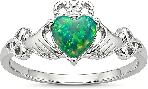 HUKKUN Claddagh ring i 925 sterling silver keltisk irländsk vigselring Claddagh-smycke gåvor opalringar irsk Claddagh ringar för kvinnor storlek 17,25