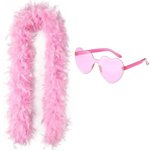 Mdlooin Feather Boa with Heart Rimless Sunglasses