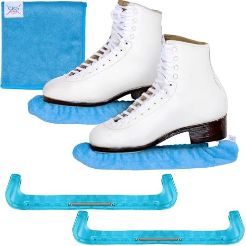 CRS Cross Ensemble Cadeau de Protections de Patins à Glace, trempettes et Serviette – Accessoires Essentiels pour Patinage Artistique ou Hockey (Support Bleu, Taille M)