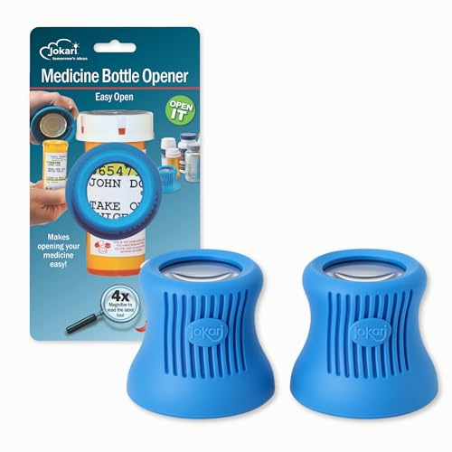 Jokari Easy Open Prescription Medicine Bottle Opener and Built in Magnifying Glass. Helps Read Medical Pharmacy Label Print to Ensure Taking Correct Pills and Dosage. (2-Pack)
