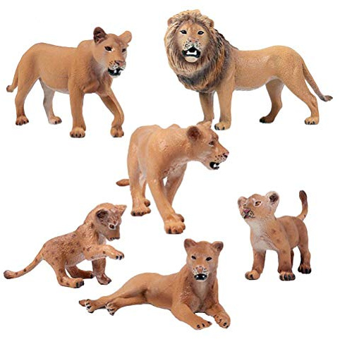 FLORMOON Lot de 6 Figurines d'animaux de Lion réalistes Modèle d'action en Plastique Animaux Sauvages Fête éducative Jouets éducatifs Cupcake Topper pour Enfants