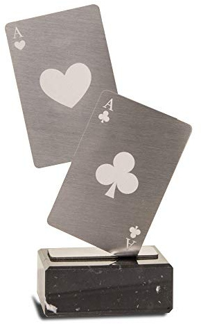 Trofeos Martínez - Trofeo de Acero Inoxidable con Base mármol Cartas Poker. (20cm)