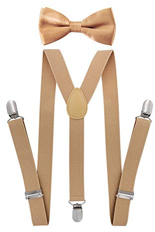 Axy - Bretelle per bambini a forma di Y con papillon - 2,5 cm di larghezza - 3 clip stabili per bambini di età 7-12 anni, beige., Taglia Unica