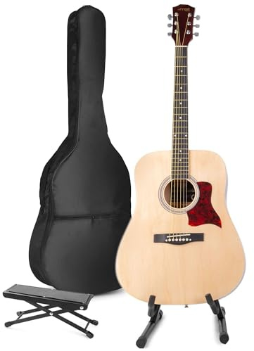 Max SoloJam Natural Acoustic Guitar Package - Complete Starter Kit for Beginners with Guitar Stand, Foot Stand, and 6 Months of Lessons – Perfect Beginner Guitars