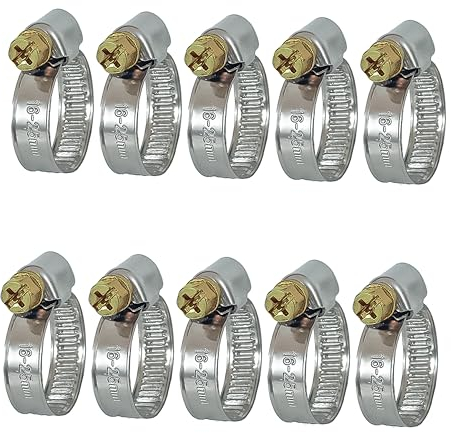 AZISHA Abrazaderas Metalicas Para Tubos 16-25mm - 10 Piezas Abrazaderas De Acero Inoxidable - Ajustable Abrazadera Metalica – Abrazaderas Para Tubos Para Manguera De Piscina, Gas, Agua Y Lavadora