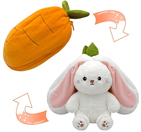 YOUBLEK Bunny Stuffed Animal,Carrot Reversible Cuddle Bunny Plush Doll with Zipper Cute Soft Rabbit Toys Pillow for Kids and Adults Easter Bunnies Plushies Gifts (Carrot, 7.09 inches)