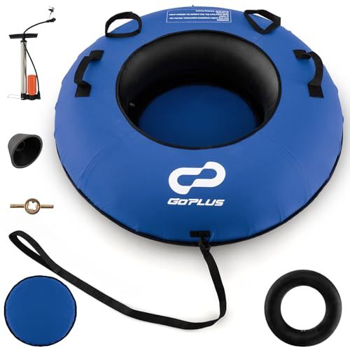GOPLUS Trineo inflable, diámetro de 100 cm, neumáticos de nieve con correa y asiento acolchado, tubo de nieve de tela oxford soporta hasta 200 kg, neumáticos de trineo antideslizantes para niños y