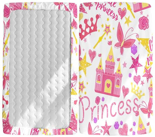 Odot Cartoon Spannbettlaken für Kinderbett, Babybett, Spannbetttuch aus Mikrofaser, Baby Bettlaken Bassinet Kinderwagen Matratzenschoner, Atmungsaktiv, Pflegeleicht (Rosa Schloss,80x160cm)