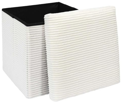 HOME DECO FACTORY, HD0276, Coffre Pouf Pliable Cotele Scott Beige M4, Softness, Mobilier, Assise, Coffre et Banc Pliable, 38x38x38 cm, Hauteur Assise 38 cm, Beige