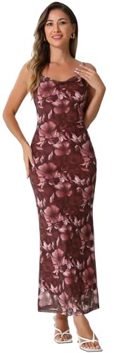 Allegra K Vestido largo de malla floral para mujer, vestido de cóctel ajustado con tirantes delgados, para invitada de boda | Maxi. Diseño sin mangas con dobladillo de cola de pez. Adecuado para club, fiesta, cóctel, regreso a casa.