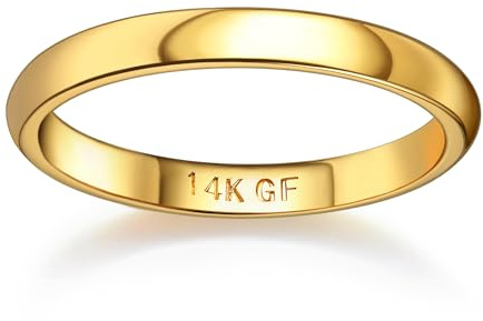Florideco 3MM 14K Gold Filled Ring for Women Men Thick Thin Pinky Thumb Ring Wedding Band Non Tarnish Plain Domed Size 9