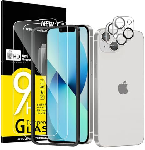 NEW'C 2x für iPhone 13 für Panzerglas (6,1 Zoll) und 2x Kamera Panzer Schutz Glas Kameraschutz für iPhone 13 (6,1 Zoll) -Einfaches Installationswerkzeug enthalten- kratzfest - 9H-Härteglas