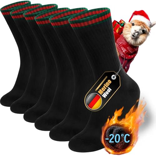 kaciixaa Merino Wollesocken Thermosocken Wandersocken Herren & Damen Winter Outdoor Warme Socken Trekkingsocken,Merinowolle Sportsocken Laufsocken Sneakersocken[Schwarz&Rot&Grün,L]