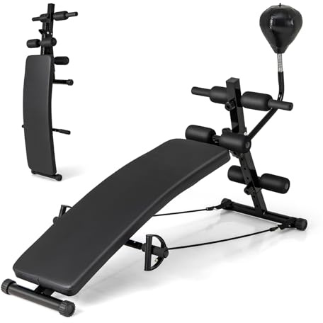 Toolsempire Sit Up Bench, Folding Exercise Bench Ab Workout Equipment with Speed Ball & Resistance Bands, Adjustable Decline Workout Bench for Home Gym, Full Body Exercise Strength Training Bench