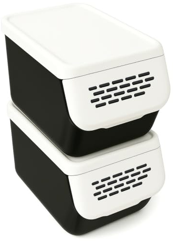 HRB 2er Set Aufbewahrungsbox mit Deckel - Kartoffelbox - Kartoffel Aufbewahrungsbox - Trocken und Lichtschutz - Spülmaschinengeeignet - Länger Haltbar - Verlangsamtes Keimen - Praktische Lagerung
