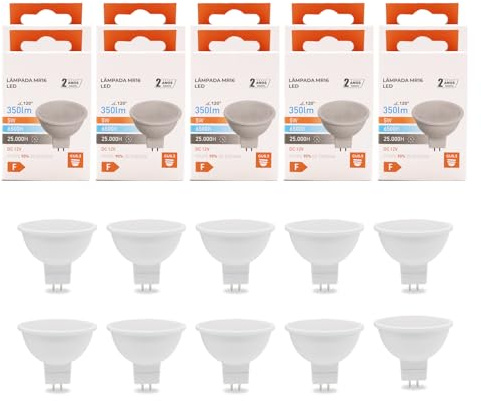 Maxled, Light is Led! 10 Pack GU5.3 MR16 LED Lampa 5W Ersätter 60W Halogen Varmvitt 6500K Strålvinkel 100 Grader 350LM AC/DC 12V Flimmerfri Spot LED Lampa
