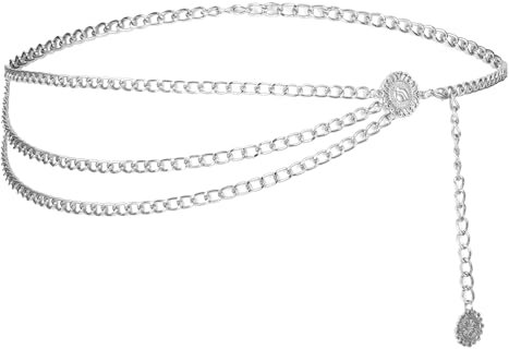 TIESOME Mehrschichtiger Taillenkettengürtel Damen Verstellbare Waist Chain Taillenkette für Jeanskleider, Goldene Bauchkette, 96cm(Silber)