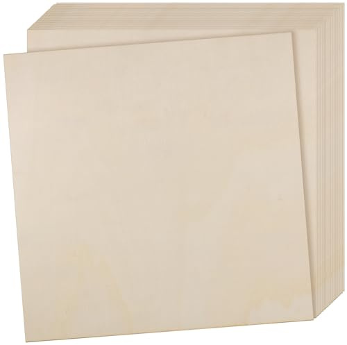 FUNSUEI 25 st 300 x 300 x 3 mm plywoodblad, fyrkantiga tunna obehandlade träblad, plywoodskivor för hantverk, gör-det-själv-projekt, målning, dekorationer