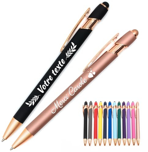 StarMaker Lot de 25 stylos personnalisés gravés - Stylo en métal tactile Cuivré 2 en 1 - Texte, icônes et décorations personnalisables, entreprise, société, étui au choix