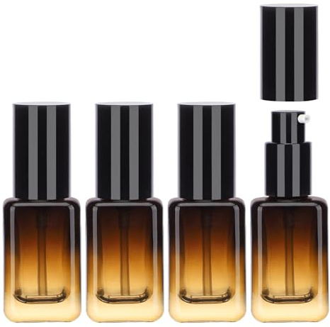 Segbeauty 1oz Empty Refillable Glass Creams Lotions Bottles Leak Proof, 30ml Travel Glass Pump Bottle lotion Container Foundation Bottle,Gradient Brown, Gradient Brown, 1oz/30ml