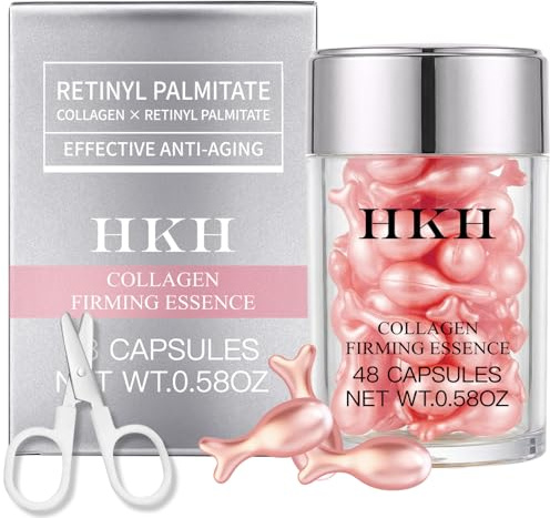 HKH Retinol Serum Capsules for Face: 48 Caps Anti-Aging Wrinkle Skincare Night Serum - Vitamin A & E Facial Oil for Women - Firming Smoothing & Hydration - Travel-Friendly with Scissors