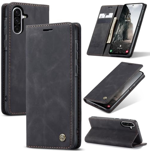 Samokor Fodral för Samsung Galaxy A56 5G PU läderfodral Flip | Flip Case Mobilbokfodral Plånbok Kortplats Stativfunktion ställ Magnetisk Stötskydd för Samsung Galaxy A56,Svart