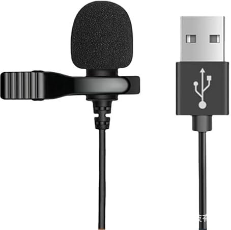 Annlpoy 1pcs Microfono USB, 2m Microfono Lavalier,microfono usb per pc Mac, Laptop - per Skype, Registrazione, Podcast, Gaming - Inclusi Clip, Manicotto Antivento e Custodia