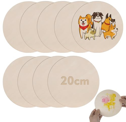Runde Holzscheiben Zum Basteln Deko - 9 Stück 20cm Leere Holzscheiben, 2.5 Mm Dicke Unbearbeitete Holzkreise, Dünne Runde Naturholzscheiben für Holzschnitz, Malerei, Heißstempel, Hochzeitsdekoration