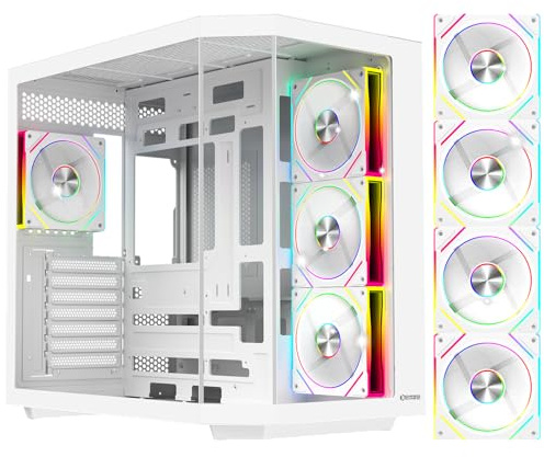 EMPIRE GAMING ECL251 - Case PC da gioco Mid-Tower compatibile ATX, 4 Ventole PWM ARGB da 120MM con controller HUB preinstallato - Triplo vetro temperato - Filtri antipolvere - USB Type-C (bianco)