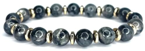 Bracelet en Labradorite Noire Naturelle – Pierre Naturelle Perles Rondes de 8 mm – Protection Énergétique et Élégance – Bijou Unisexe – Cadeau Fait Main sur Fil Élastique Résistant Femme et Homme